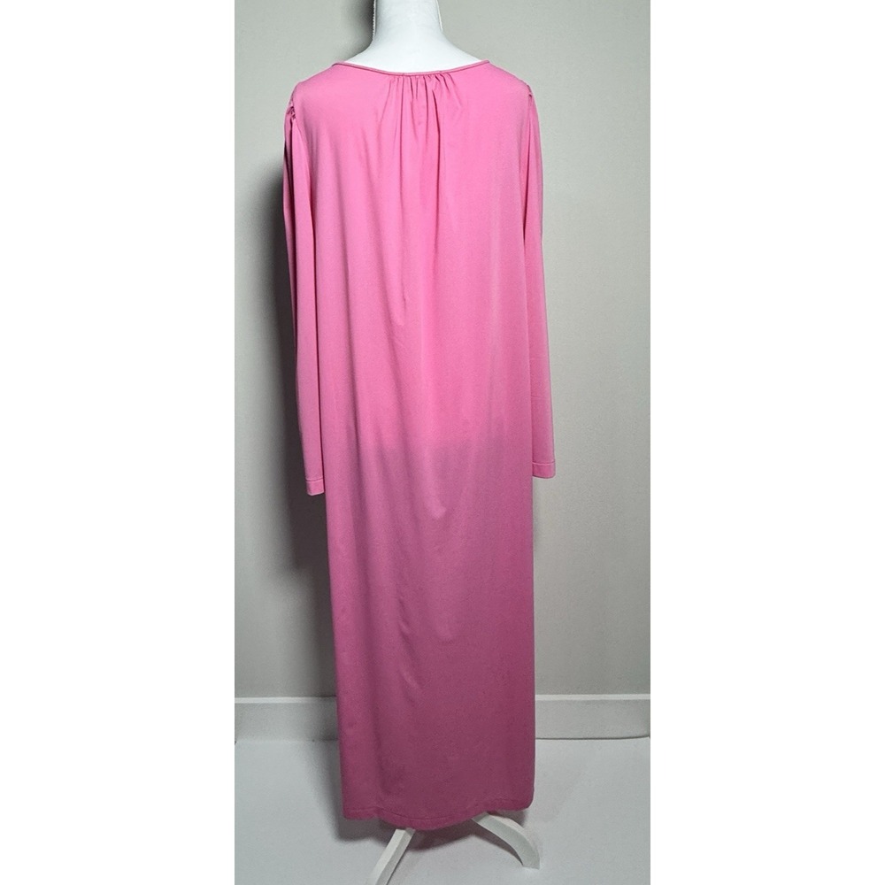 Vintage Shadowline Pink Nylon Modest Nightgown Embroidered Neckline USA Sz S - Picture 3 of 5